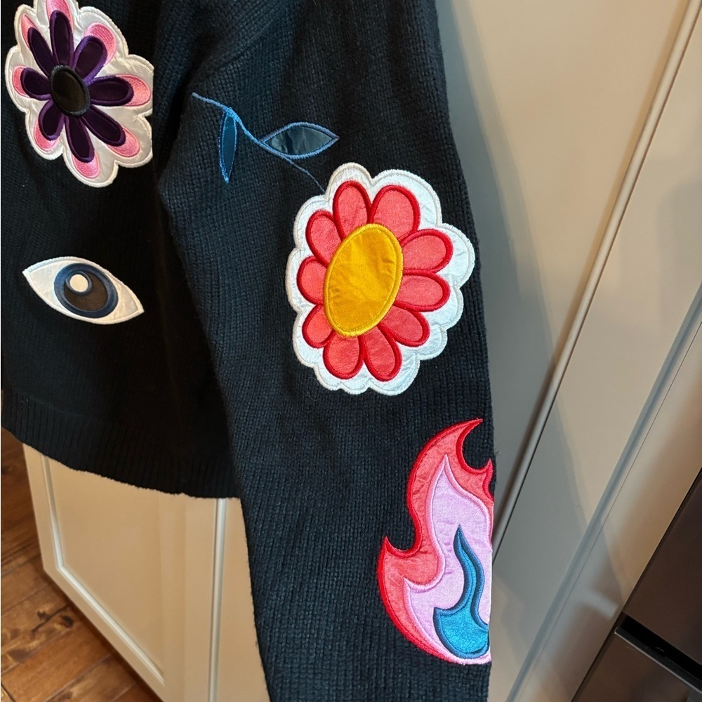 Y2K Cynthia Rowley Black Cardigan with Colorful patches. XS retail $445 - Picture 3 of 6